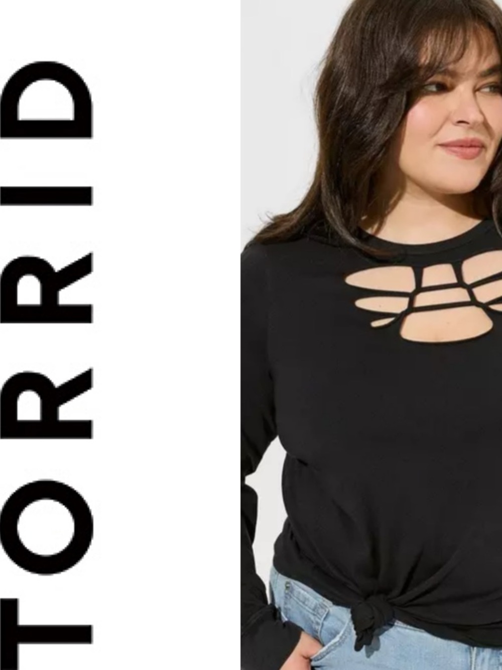 TORRID Vintage Cotton Jersey Crew Neck Slash Long Sleeve Deep Black Size 1